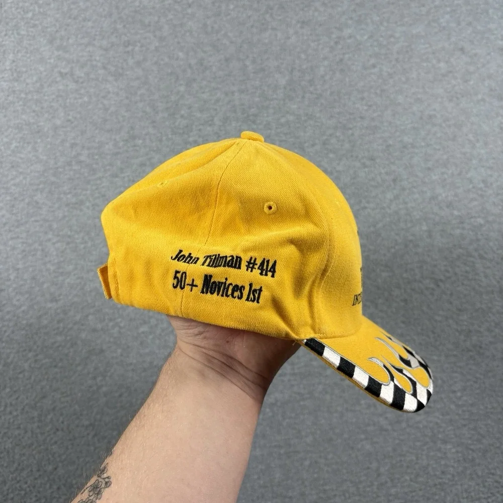 Vtg 2009 Dirt Bike Motocross Racing Hat Flame Brim Checkered Strapback Cap Y2K